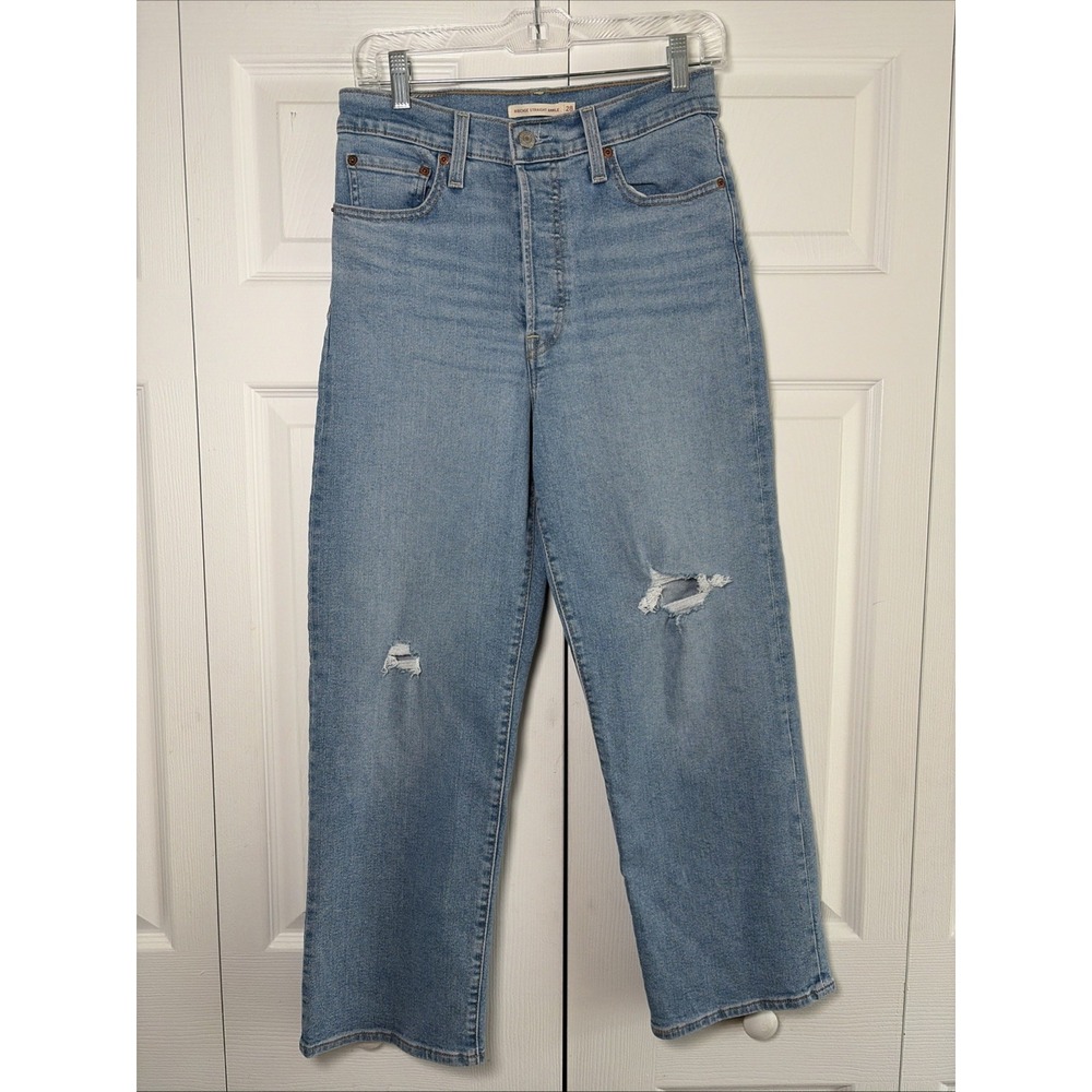 Levis Ribcage Straight Ankle Womens 28 Light Blue Distressed Jeans Retro